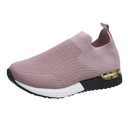 Casual Shoes Women's Sports Shoes Girls Trainers White Plain Breathable Mesh Knitted Flat Casual Spo