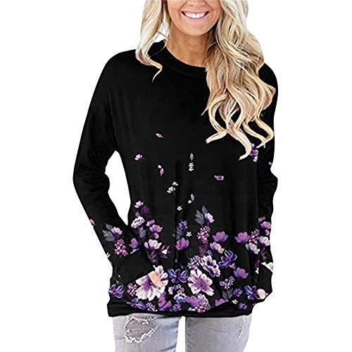 Casual sleeve undershirt women's blouse long loose round printed neckline wide shirt women's t-shirt loose women's sports short sleeve women's T-shirt summer, black, M