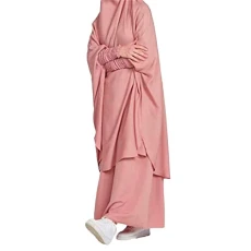 Casual Solid Muslim Robes for Women Abaya Islamic Arabic Kaftan Robe Two Piece Muslim Robe Soft Elegant Top Skirt Set Nicki Pyjamas for Women, pink, One size