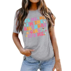 Casual Tops Women Short Sleeve Casual Fashion Printed Women Pullover T-Shirt Crew Neck Short Sleeve T-Shirt Women Print, gray, M