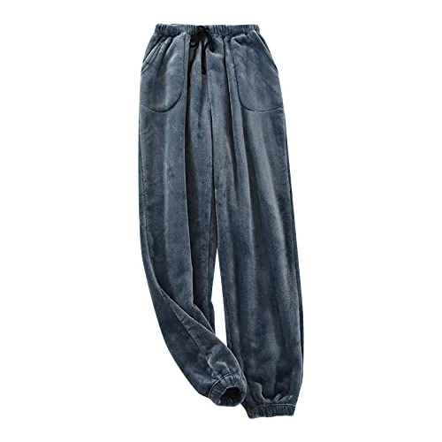 Casual trousers women's pyjamas autumn and winter flannel wide mouth trousers loose large size warm thick coral fleece pyjamas summer trousers women's elegant, blue, XXL