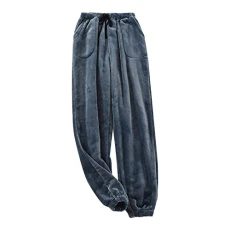 Casual trousers women's pyjamas autumn and winter flannel wide mouth trousers loose large size warm thick coral fleece pyjamas summer trousers women's elegant, blue, XXL