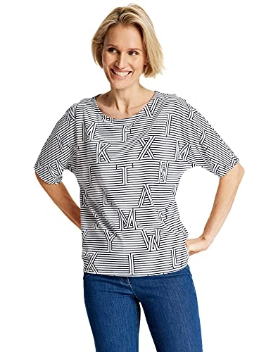 Casual Women's 97529-44012 Long Sleeve Top, Multi (Blue/Ecru/White Print 8099), (Herstellergröße: 