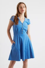 Cathleen Blue Mini Baby Cord Tea Dress
