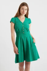 Cathleen Green Mini Baby Cord Tea Dress - Green /Black