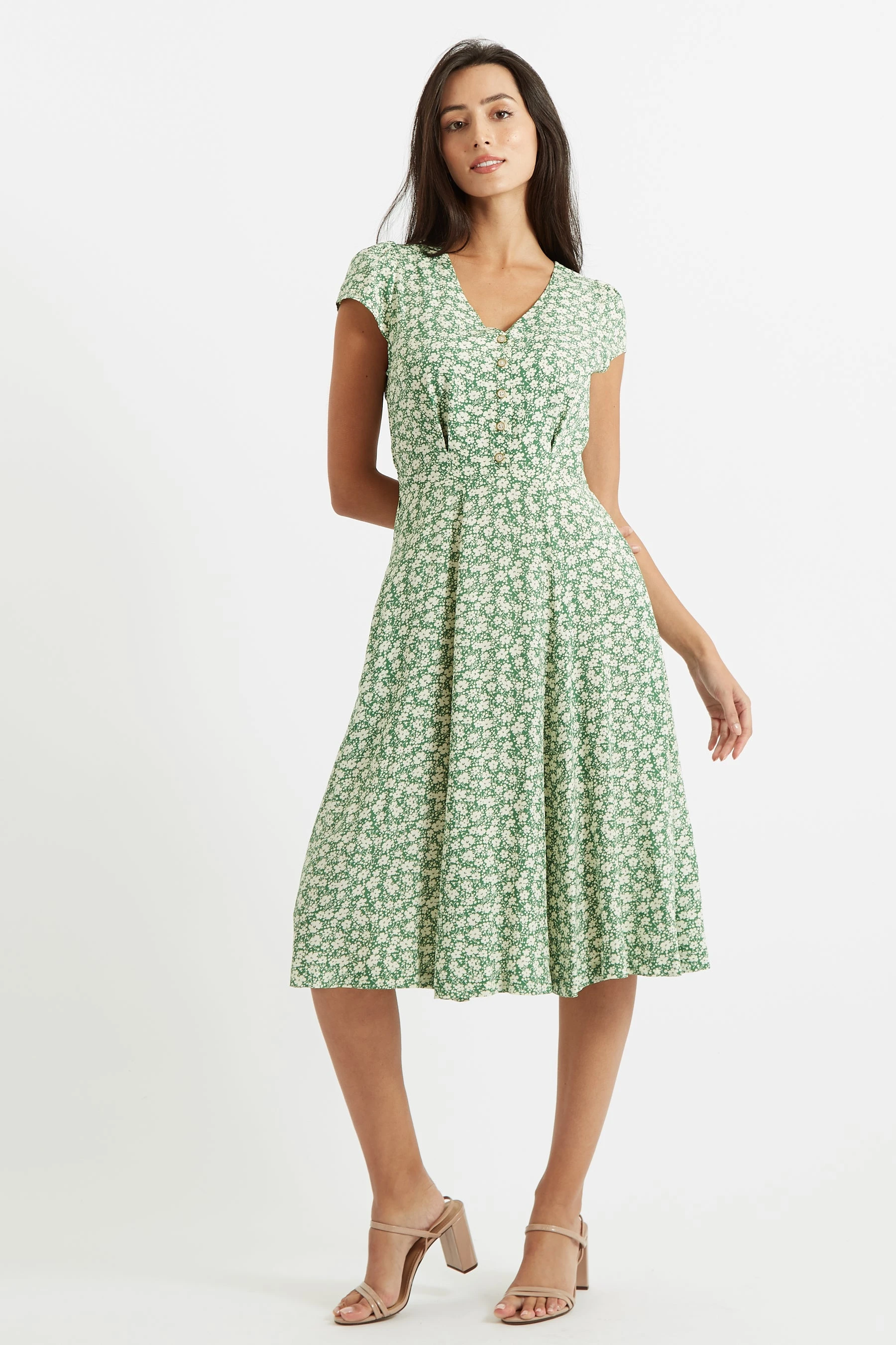 Cathleen Midi Periwinkle Tea Dress - Green