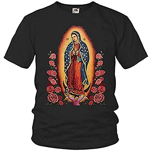 Catholic Shirt Our Lady of Guadalupe V3 Virgin Mary T Shirt Short Sleeve Top Graphic Tee Printed T Shirt for Men S Black