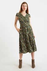 Cathy Spot On Floral Print Midi Tea Dress - Green