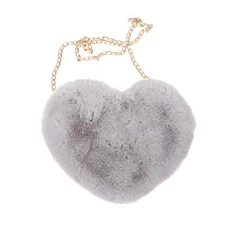 Cellphone Purse Plush Heart Shaped Crossbody Bag with Chain Cute Fluffy Shoulder Bag for Women Ladies - Light Grey Cellphone Purse Plush Heart Shaped Crossbody Bag with Chain Cute Fluffy Shoulder Bag for Women Ladies - Light Grey