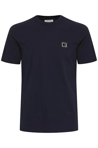 CFTHOR Men's Short-Sleeved T-Shirt 100% Cotton Embroidered Logo Crew Neck Regular Fit, Dark Navy (194013), L