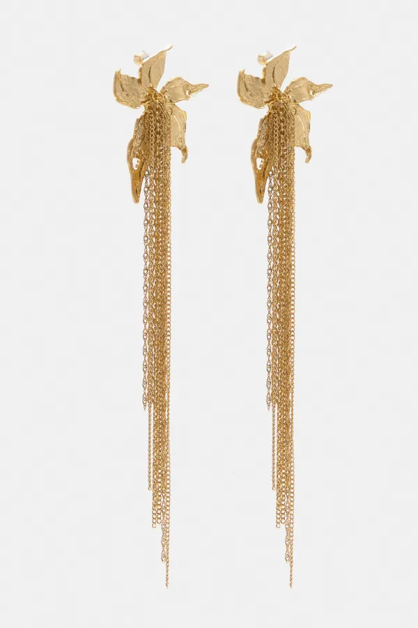 Chain Flower Earrings - Gold