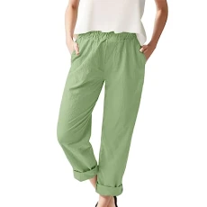 Chain For Trousers Women's Trousers Daily Casual Plain Side Pocket Elastic Waist Long Trousers Cross Country Trousers Women, Green, XXL