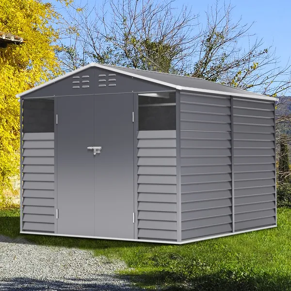 Charcoal Black Outdoor Metal Storage Shed with Windows