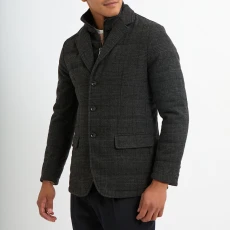 Charcoal Check Padded Coat - Grey