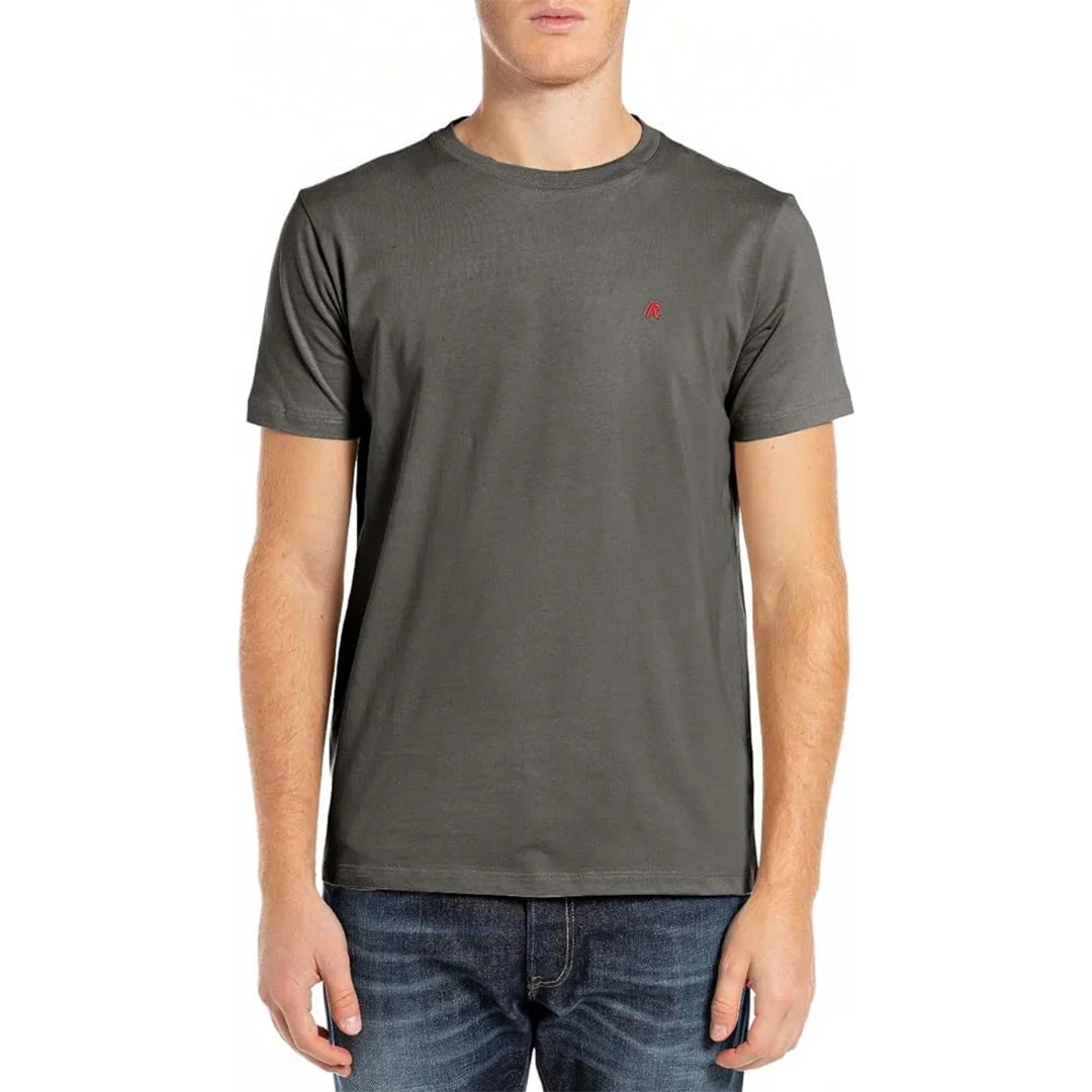 Charcoal Embroidered Logo Jersey T hirt - Grey