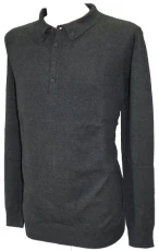 Charcoal Grey Button Down Collar 100% Cotton Long Sleeved Jumper 6XL