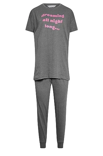 Charcoal Grey 'Dreaming All Night Long' Slogan Pyjama Set Petite
