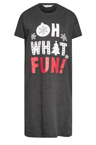 Charcoal Grey 'Oh What Fun!' Slogan Christmas Nightdress Petite