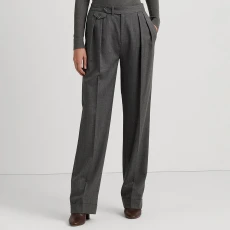 Charcoal Pleated Straight Wool Trousers - Grey