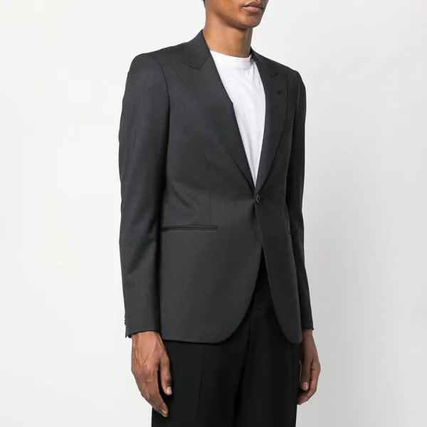 Charcoal Single Breasted Wool Blend Blazer - Grey