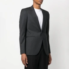 Charcoal Single Breasted Wool Blend Blazer - Grey Charcoal Single Breasted Wool Blend Blazer - Grey