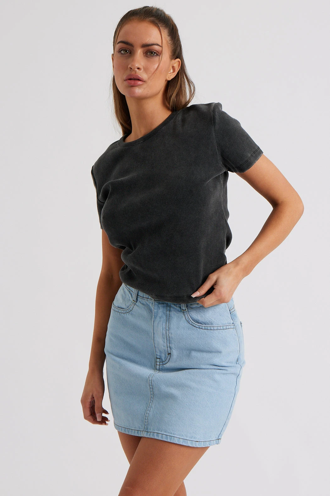 Charcoal Washed Ribbed Tee Grey /