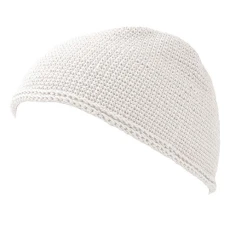 CHARM Kufi Hat Mens Beanie - Men Cotton Skull Cap Hand Made 2 Sizes Islam White L