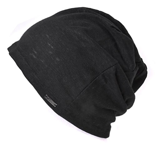 CHARM Linen Mens Summer Beanie - Womens Slouchy Lightweight Knit Hat Cap Made in Japan Black