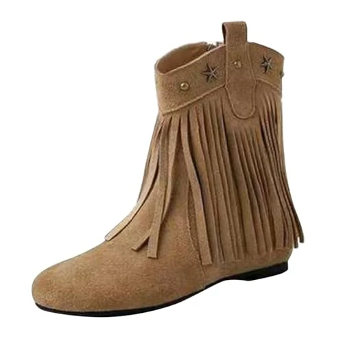 cheap gifts under 5 pounds Women's Spring Autumn Winter Fashion Casual Round Toe Square Root Solid Color Low Heel Tassel womens walking boots thigh high boots knee high boots