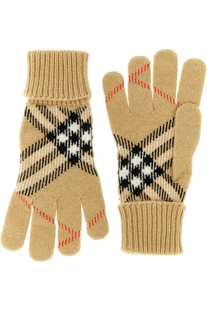Check cashmere gloves - Beige