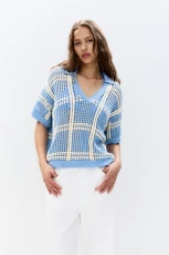 Check Crochet Polo Shirt edium blue