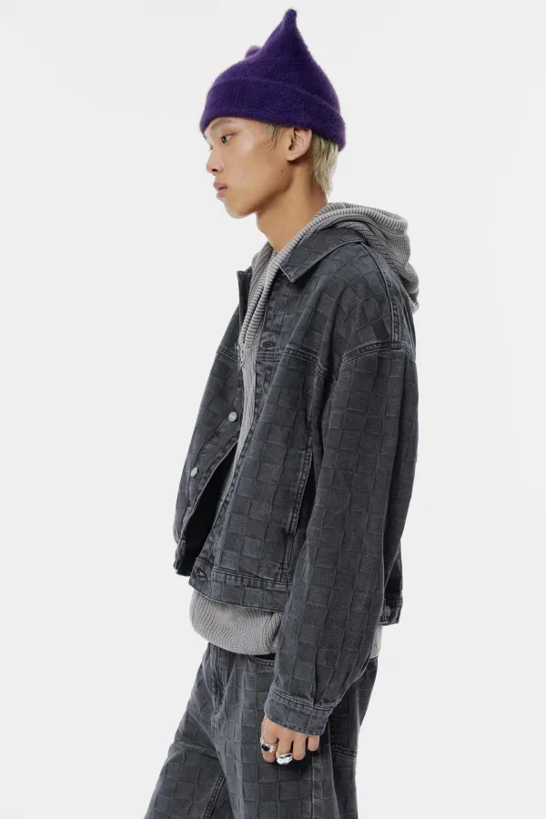 Check Denim Jacket - Faded black