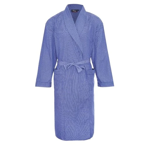 Check Dressing Gown Long Sleeve Pockets Belt Night Robe Casual Mens Regal (UK, Alpha, L, XL, Regular, Regular, Blue)