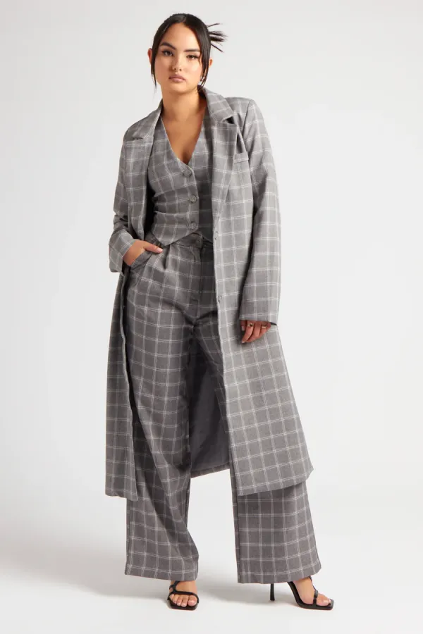 Check Longline Duster Coat