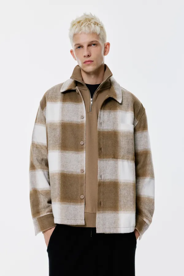 Check Overshirt With Pocket - Sand