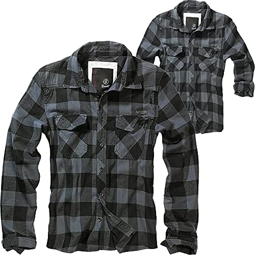 Check Shirt Men's Cotton Shirt - Black-Grey, M