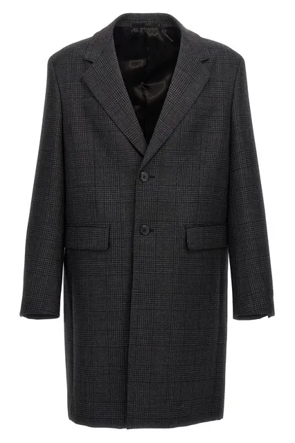 Check single-breasted coat - Gray