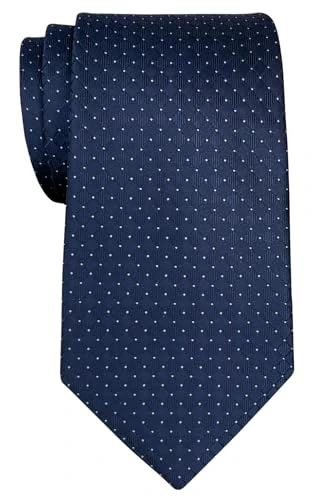 Check Textured Woven Microfiber Men's Tie Necktie - Navy Blue