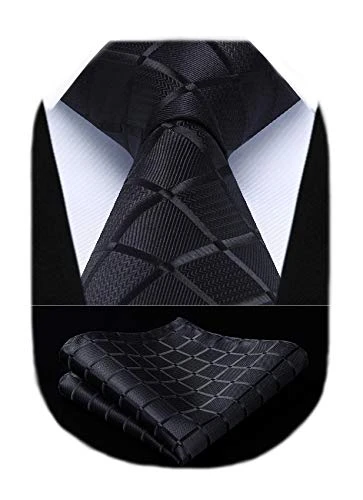 Check Wedding Tie Handkerchief Men's Necktie & Pocket Square Set (Black)