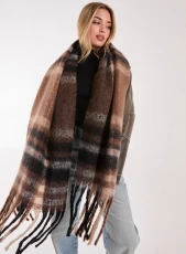 Checked Fluffy Scarf - ONE - BROWN PATTERN