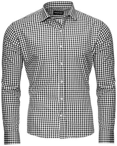 Checked Slim-Fit Non-iron Men's Casual Shirt RS-7007 -  Black - S