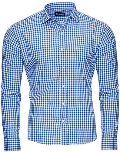 Checked Slim-Fit Non-iron Men's Casual Shirt RS-7007 - Blue - XX-Large