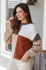 Checkered Colorblock Long Sleeve Jumper - Neutral