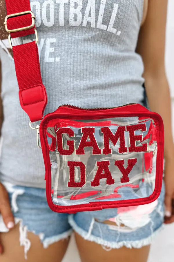 Chenille GAME DAY Pattern Clear Bag - Fiery Red / ONE SIZE