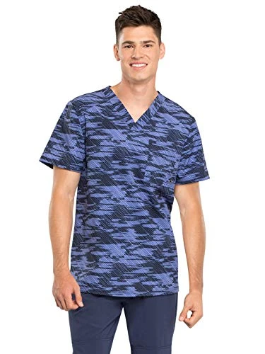 Cherokee  CK902 Men's V-Neck Top, Down The Line, 3X-Large