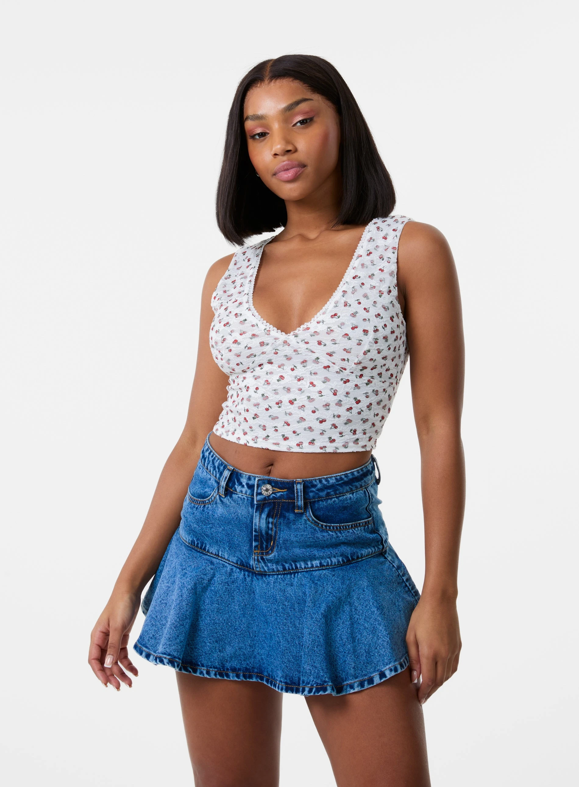 Cherry Lace Crop Top IVORY