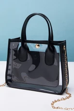 Chestnut PVC PU Leather Chain Strap Clear Shoulder Bag - Black / ONE SIZE