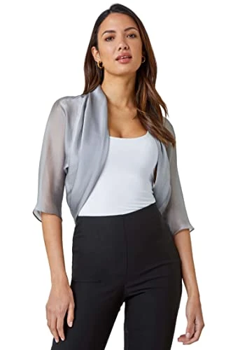 Chiffon Bolero Shrug Jacket for Women UK - Ladies Ruched Hem Cover Up Smart Formal Mesh Wrap Shimmer