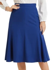 Chiffon Midi Skirt for Women a Line Side Zipper High Waist Flared Skirts Royal Blue XL