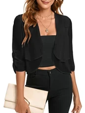 Chiffon Shrugs for Women UK Lightweight Open Front Cropped Blazer Cardigan for Women Spring Summer Weddings Evening Black S Chiffon Shrugs for Women UK Lightweight Open Front Cropped Blazer Cardigan for Women Spring Summer Weddings Evening Black S